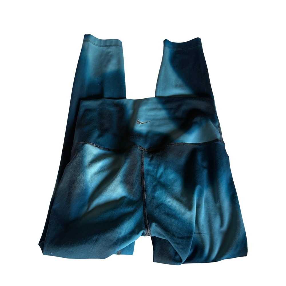 Nike Yoga Dri-FIT Ombre Tie Dye Leggings Teal Black Glitter Swoosh Womens Medium